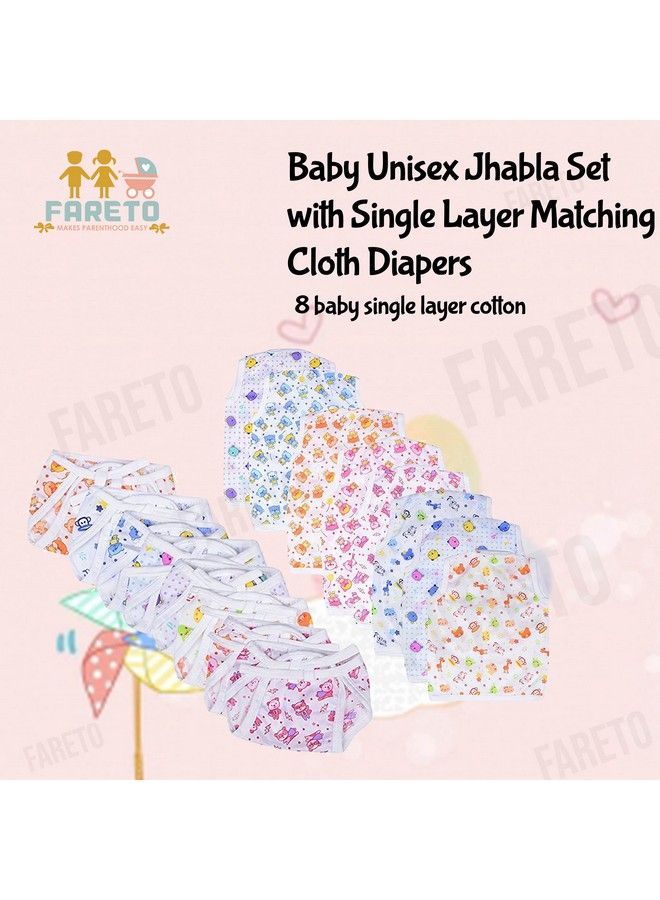 FARETO New Born Baby Unisex Jhabla Set With Single Layer Matching Cloth Diapers Vest Set With Indian Style Tying Langots Nappy Set Of 8(8 Jhablas & 8 Nappies)(06 Monthssize L12 Inchs B10 Inchs) - Image 3