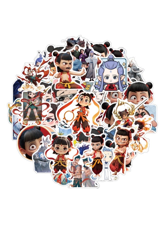 NIBEMINENT 50 Pcs Cartoon Nezha Deco Kit Waterproof Stickers, High Definition Printing Bright Colors, Suitable for Laptop Skateboard Luggage Water Bottle Guitar DIY - Image 1