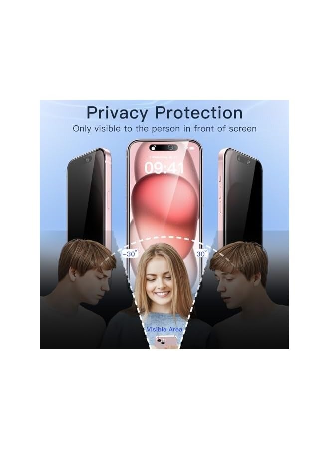 جي تيك واقي شاشة للخصوصية لهاتف iPhone 15 مقاس 6.1 بوصة، طبقة زجاجية مقواة مضادة للتجسس مع أداة تثبيت سهلة، عبوتان - Image 4