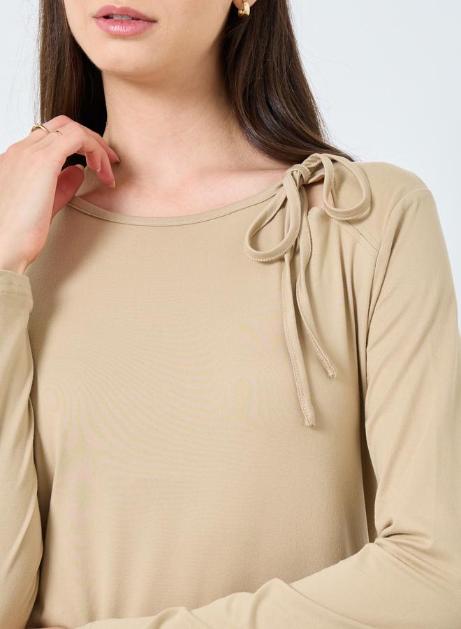 تايك تو بلوزة بأكمام طويلة وتفاصيل ياقة بأربطة - Image 3