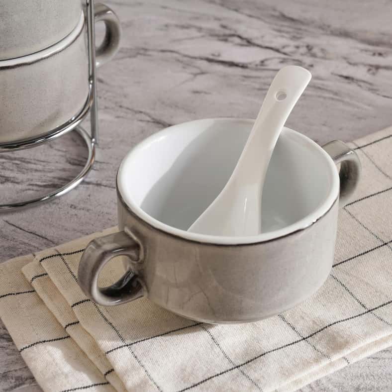 Pan Home طقم حساء بيتروبيلا من الخزف الحجري 15 قطعة - رمادي فاتح - Image 2