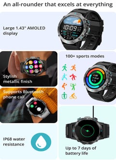 كولمي ساعة ذكية COLMI M42 بشاشة AMOLED بحجم ١.٤٣ إنش ، مع ١٠٠ نوع رياضي مختلف ،وميزات رد الأفعال الصوتية وتصاميم قوية ومتينة.  - Image 2