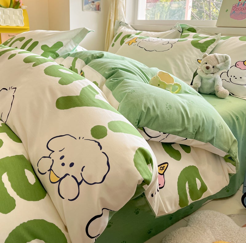 Spring And Cotton Small Fresh Printing Four-Piece Cotton Bed Sheet Quilt Cover Three-Piece Home Bedding Kit - Image 1
