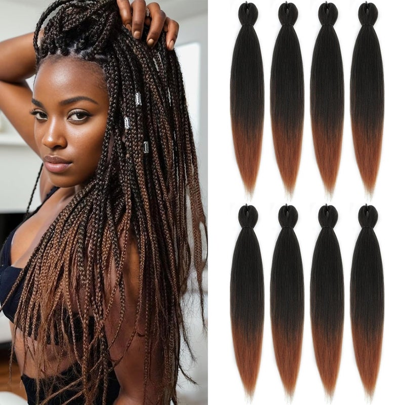 DIFUNEE Prestretched Braiding Hair 24 Inch 8 Packs Ombre Brown Long Braiding Hair For Twist or Box Braids Yaki Texture Hot Water Setting Synthetic Braiding Hair Extensions 24 Inch T308P