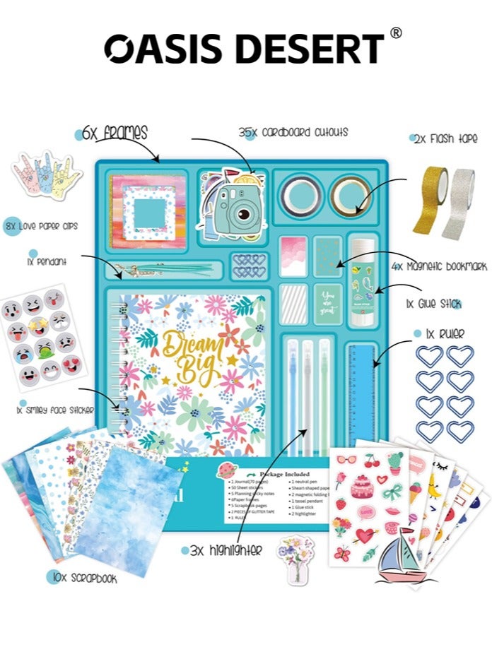 OASIS DESERT DIY Diary Notebook Set Children's Blue Hand Drawn Stickers Stationery Gift Box Scrapbook Thin Stationery Set - Image 2