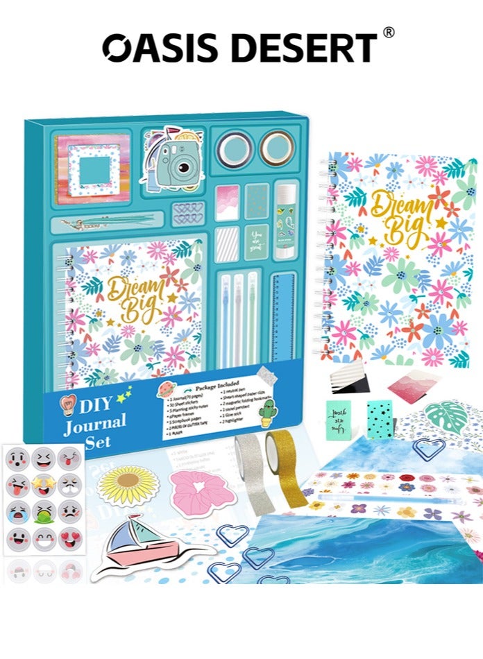 OASIS DESERT DIY Diary Notebook Set Children's Blue Hand Drawn Stickers Stationery Gift Box Scrapbook Thin Stationery Set - Image 1