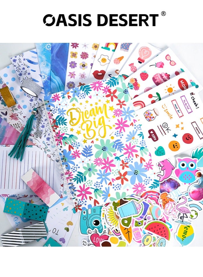 OASIS DESERT DIY Diary Notebook Set Children's Blue Hand Drawn Stickers Stationery Gift Box Scrapbook Thin Stationery Set - Image 4