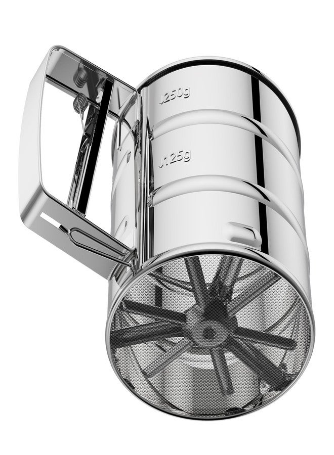 Omesata Flour Sifter 3 Cup for Baking, Crank Sifter with Professional Fine Mesh Baking Sifter Flour, One Hand Press Stainless Steel Flower Sifter, Excellent Flour Sieve Baker Dusting for Quick Sifting Omesata - Image 1