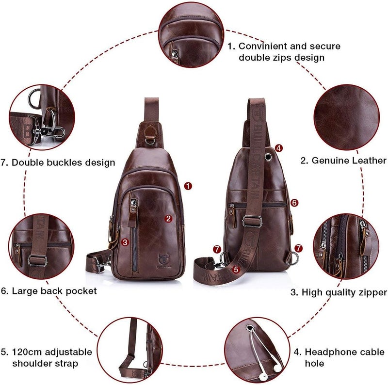 BULLCAPTAIN Leather Sling Bag - Crossbody Chest Bag for Outdoor and Business Use - Image 5