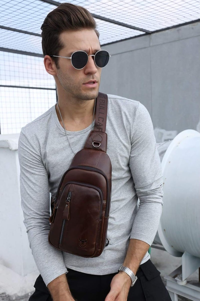 BULLCAPTAIN Leather Sling Bag - Crossbody Chest Bag for Outdoor and Business Use - Image 2