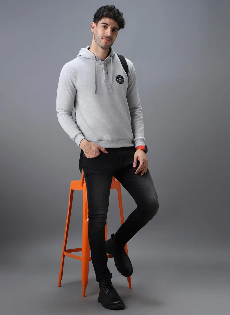 Urbano Fashion  Urbano Fashion Men's Grey Cotton Solid Button Hooded Neck Sweatshirt for Men | Best Price UAE