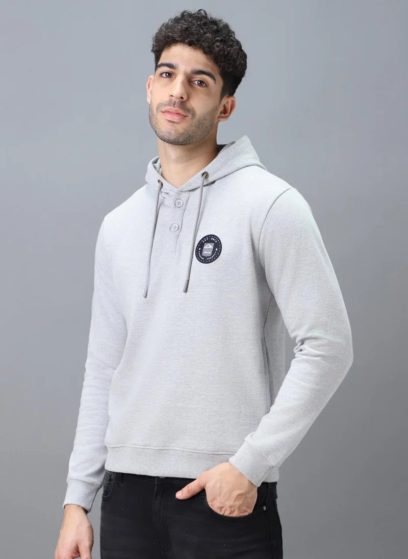 Urbano Fashion Men's Grey Cotton Solid Button Hooded Neck Sweatshirt