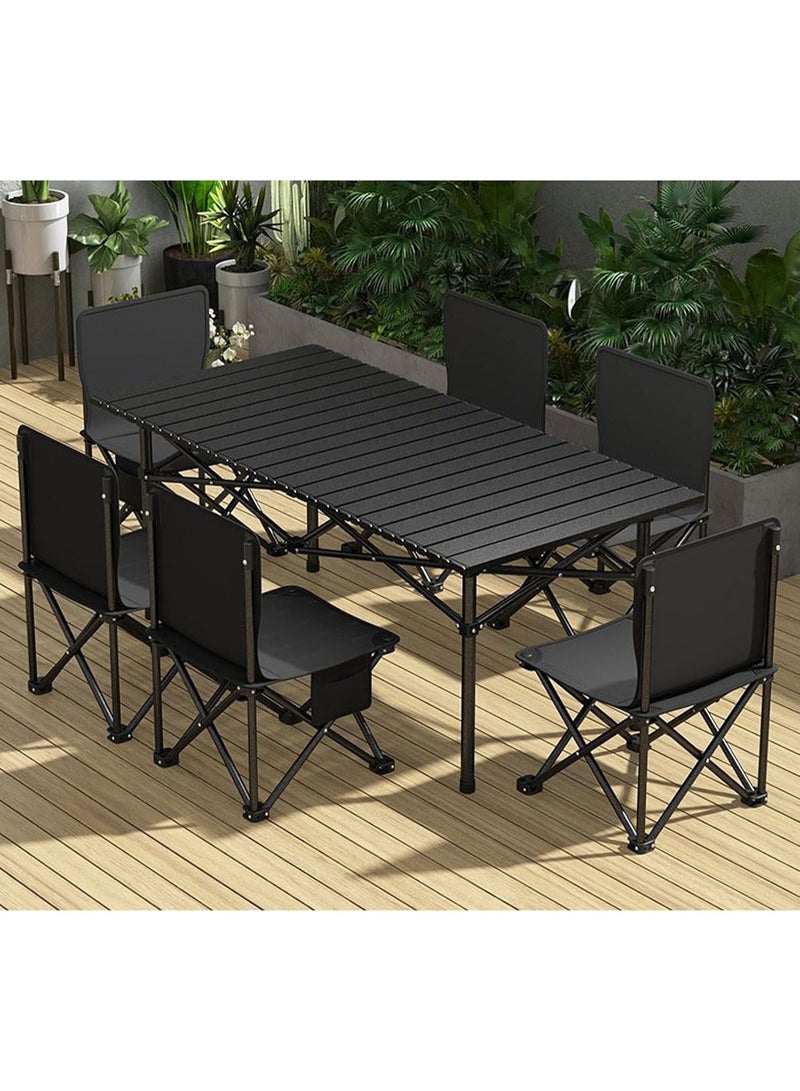 DubaiGallery A versatile outdoor table-and-chair ensemble featuring a foldable rectangular dining table and six comfortable chairs, built with durable materials for stability, portability, and long-term outdoor use, ideal for camping meals, backyard gatherings, and convenient family travel setups. - Image 4