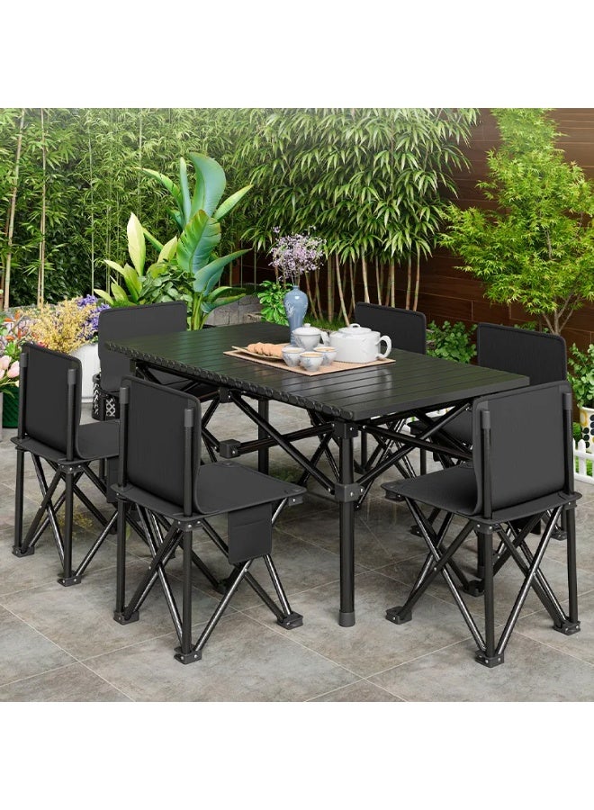 DubaiGallery A versatile outdoor table-and-chair ensemble featuring a foldable rectangular dining table and six comfortable chairs, built with durable materials for stability, portability, and long-term outdoor use, ideal for camping meals, backyard gatherings, and convenient family travel setups. - Image 2