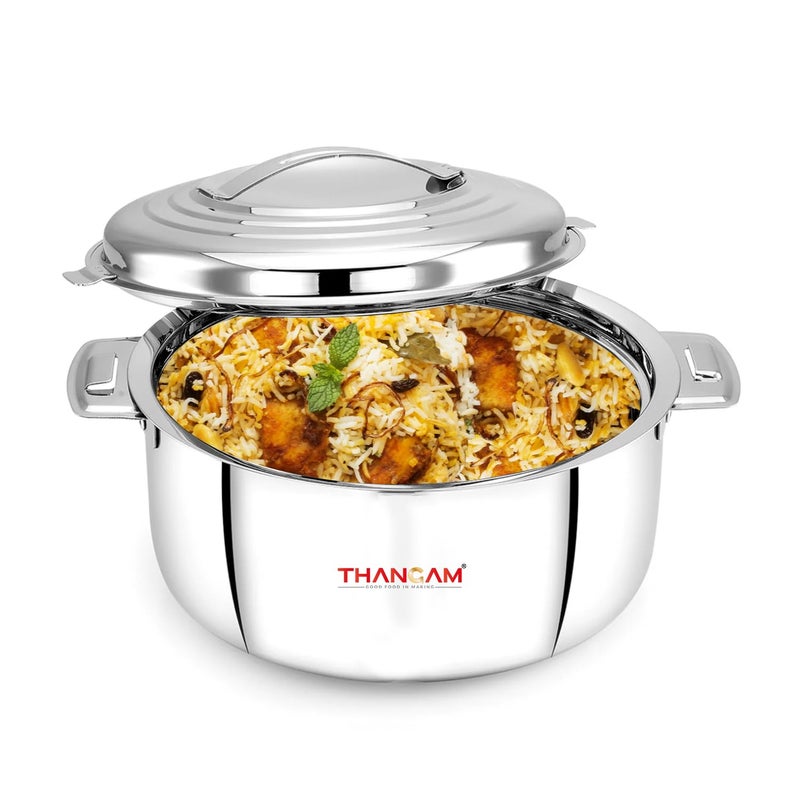Thangam Stainless Steel Double Walled Casserole 1500ml Hot Pot with Steel Lid Twist Lock for Hot Dishes, Rice, Chapati, Roti, Gravy, Soup Hot Box(1.5 Litre) Silver - Image 1