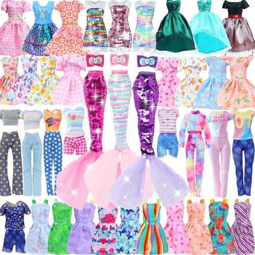BLIJOLA Doll Clothes 15 Sets Including 5 Fashion Dresses 5 Daily Slip Dresses 3 Casual Tops and Pants Outfits 1 Sequins Mermaid Tail Skirt Swimsuit 1 Sequins Dress for 115 inch Girl Doll - Image 1