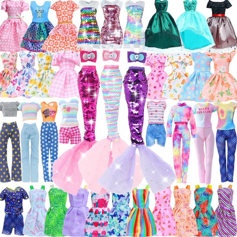 BLIJOLA Doll Clothes 15 Sets Including 5 Fashion Dresses 5 Daily Slip Dresses 3 Casual Tops and Pants Outfits 1 Sequins Mermaid Tail Skirt Swimsuit 1 Sequins Dress for 115 inch Girl Doll - Image 3