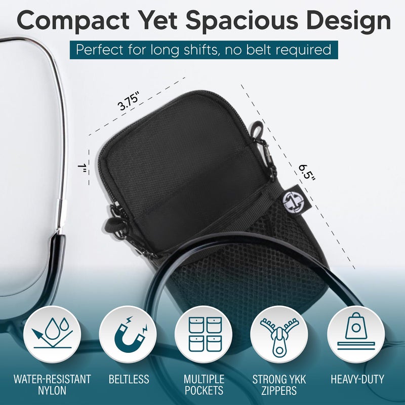 First Lifesaver Nurse Fanny Pack Pocket Organizer for Nurses, Nursing Students | Traveling Waist Pack | Water-Resistant & Magnetic Closur (Black) - Image 4