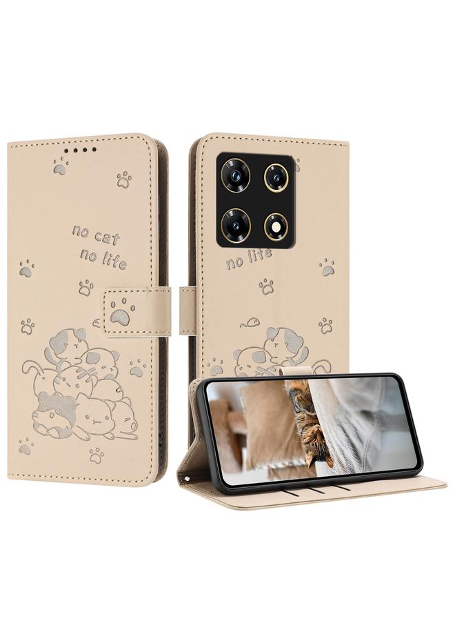 S-TOP Case For Infinix Note 30 Pro Embossed Kitten Phone Leather Case with Lanyard - Image 1