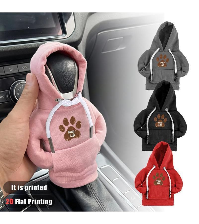 Pink 2D Flat Printing Paw Print Mini Hooded Car Gear Shift Cover Dustproof - Image 1