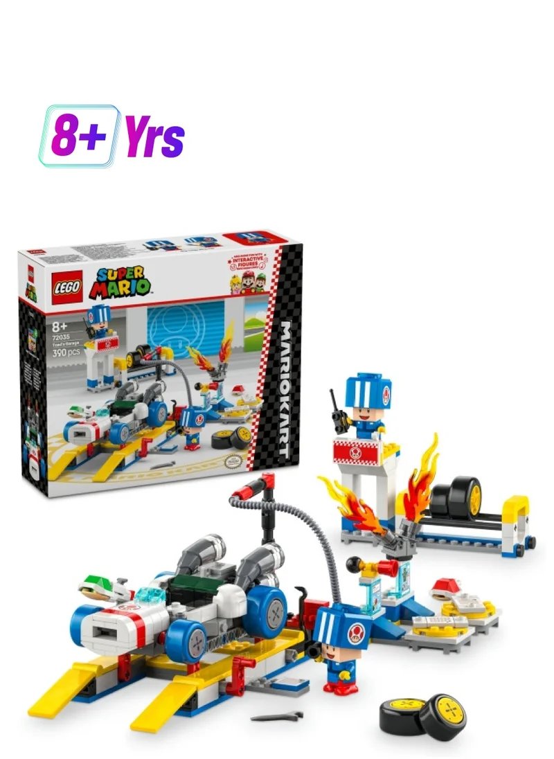 LEGO LEGO Super Mario: Mario Kart – Toad’s Garage Set, Nintendo Mechanic Toy with 2 Blue Toad Character Figures for Independent Play, Birthday Gift for Boys, Girls and Gamers Aged 8 Plus 72035