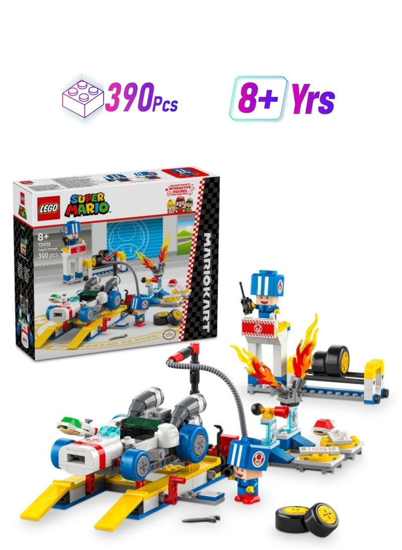 LEGO Super Mario: Mario Kart – Toad’s Garage Set, Nintendo Mechanic Toy with 2 Blue Toad Character Figures for Independent Play, Birthday Gift for Boys, Girls and Gamers Aged 8 Plus 72035 (390 pieces)  - Image 1