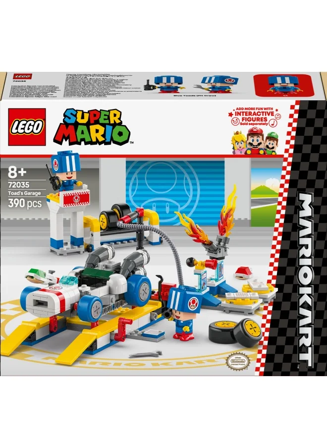 LEGO LEGO Super Mario: Mario Kart – Toad’s Garage Set, Nintendo Mechanic Toy with 2 Blue Toad Character Figures for Independent Play, Birthday Gift for Boys, Girls and Gamers Aged 8 Plus 72035