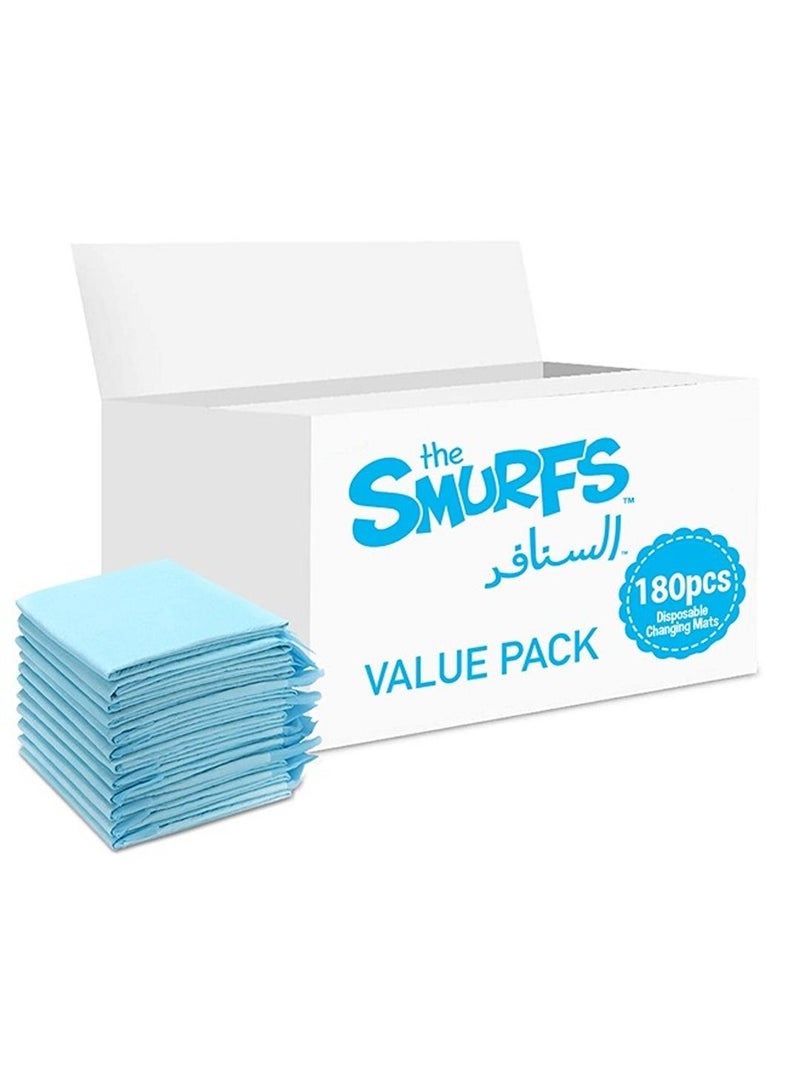 THE SMURFS حصائر تغيير قابلة للتخلص منها، 180 عدداً، حصيرة ناعمة مقاومة للماء، حصيرة تغيير محمولة مقاومة للتسرب، وسادة تحتية مقاومة للتسرب للأمهات الجدد، وسادة حماية لطاولة المراتب - Image 1