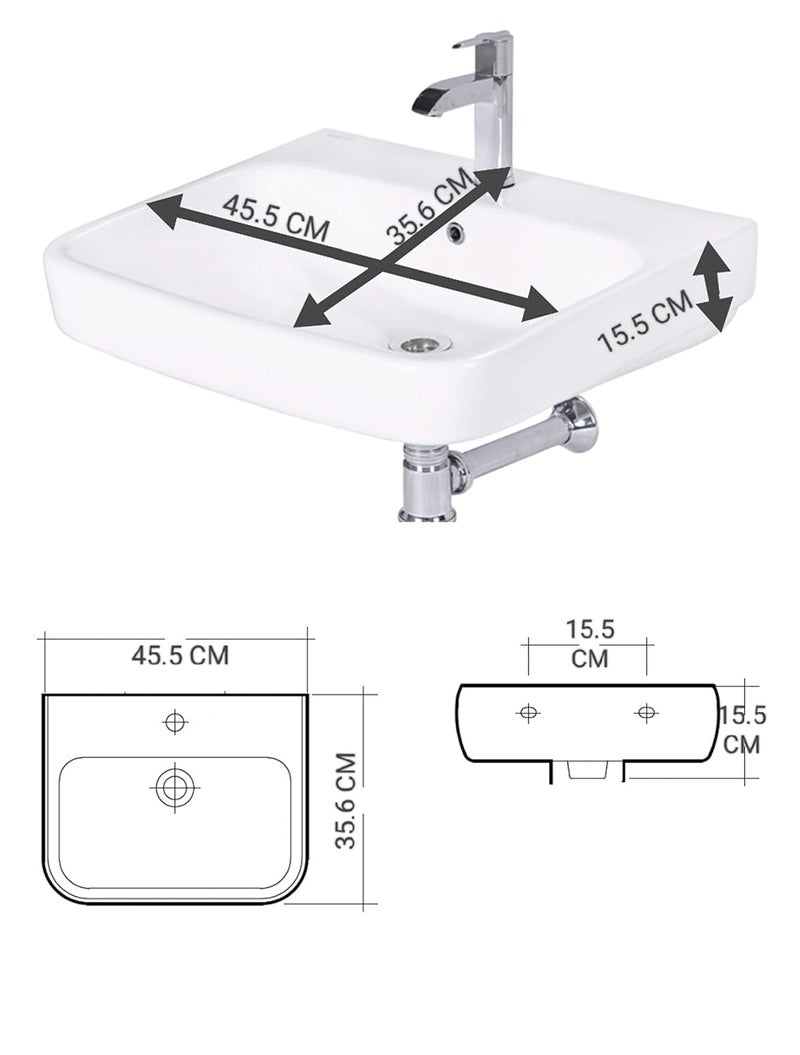 SYON Syon ROSA Premium Ceramic Wall Hung Wash Basin 18 inch X 14 inch  - Image 3