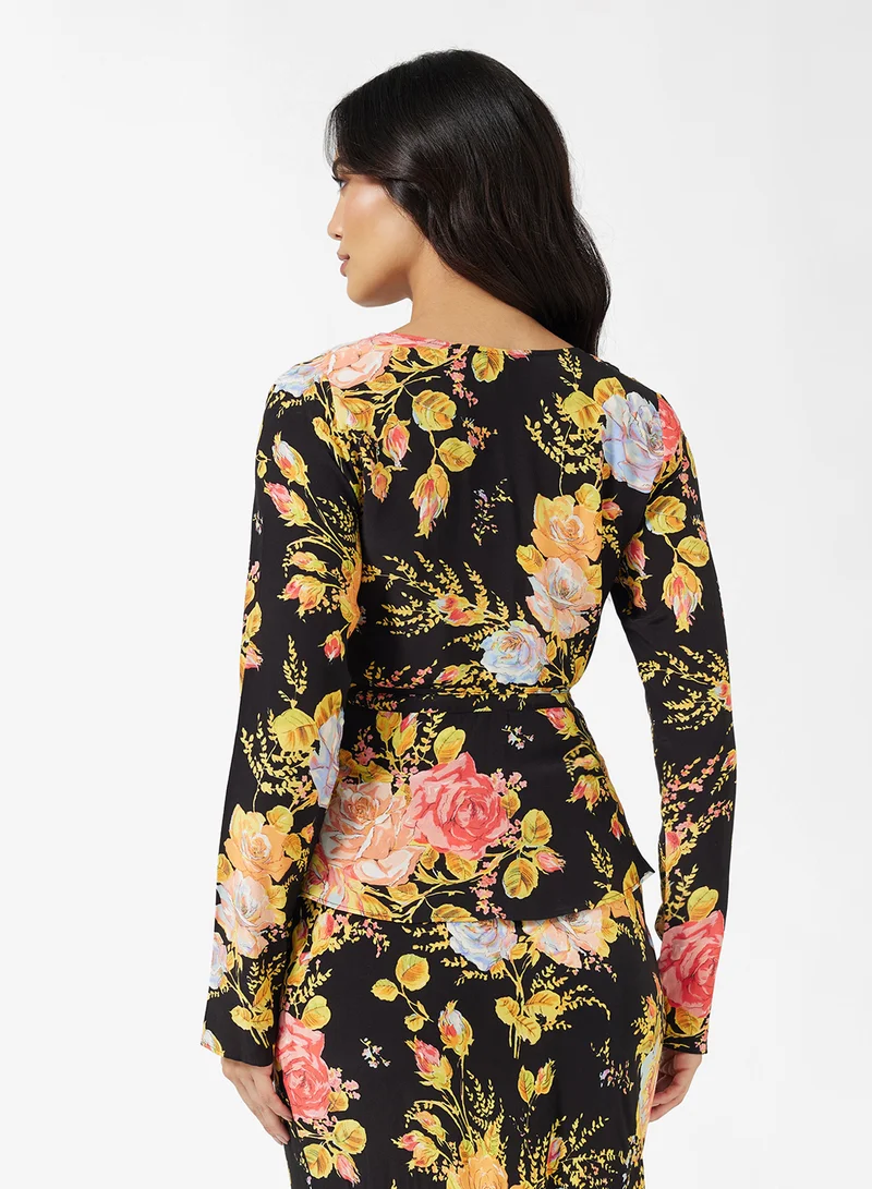 Never fully Dressed Floral Print Long Sleeve Wrap Top