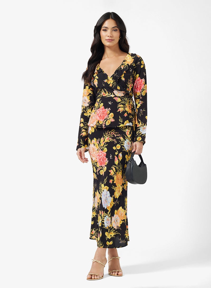 Never fully Dressed Floral Print Long Sleeve Wrap Top - Image 4