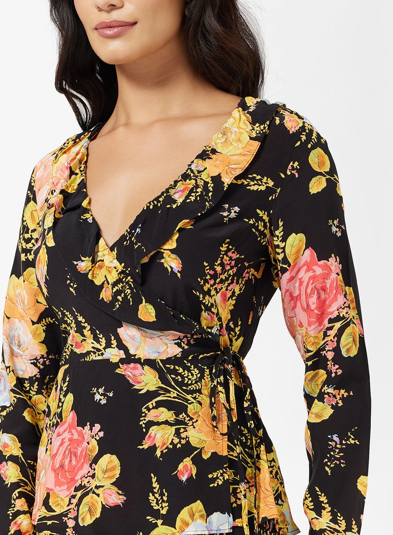 Never fully Dressed Floral Print Long Sleeve Wrap Top - Image 3