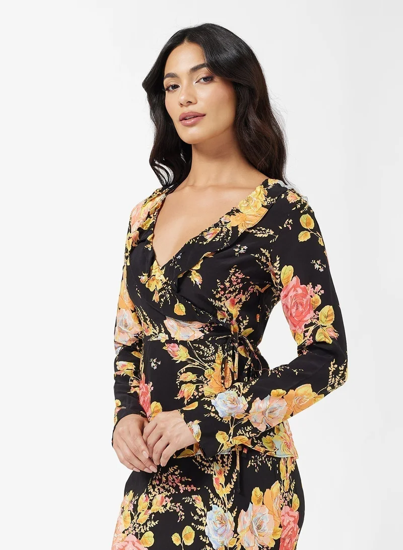 Never fully Dressed Floral Print Long Sleeve Wrap Top