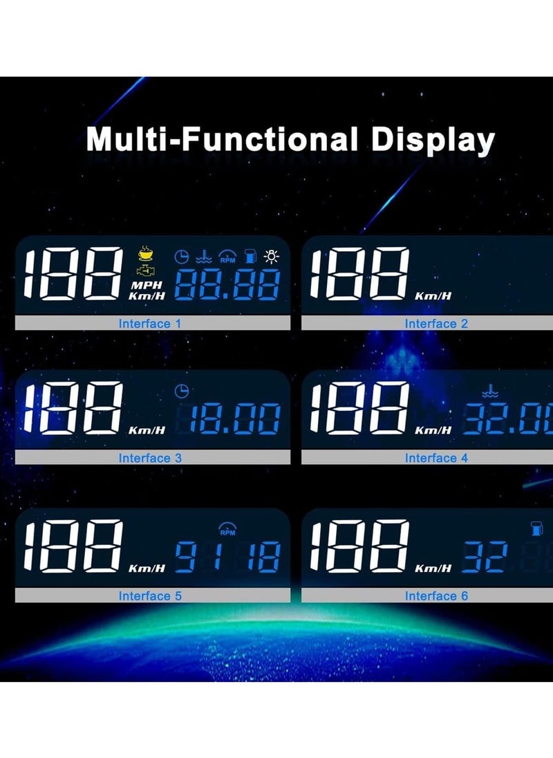 Excefore - Car Head Up Display, OBD2 + GPS Dual System, Digital Speedometer KMH MPH, Mirror Speed Projector, OverSpeed Alarm, Fatigue Driving Warning - Image 1