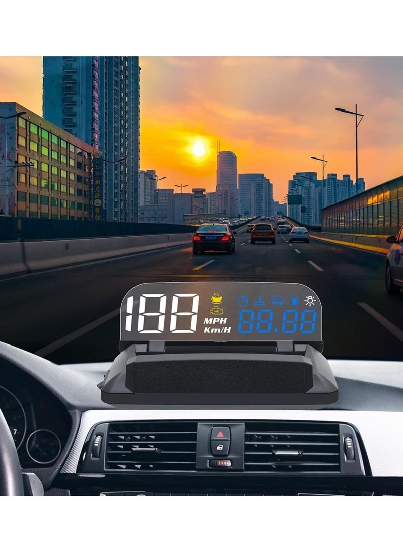 Excefore - Car Head Up Display, OBD2 + GPS Dual System, Digital Speedometer KMH MPH, Mirror Speed Projector, OverSpeed Alarm, Fatigue Driving Warning - Image 1