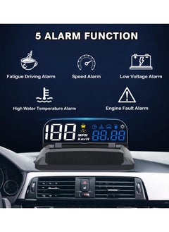 Excefore Car Head Up Display, OBD2 + GPS Dual System, Digital Speedometer KMH MPH, Mirror Speed Projector, OverSpeed Alarm, Fatigue Driving Warning  - Image 3