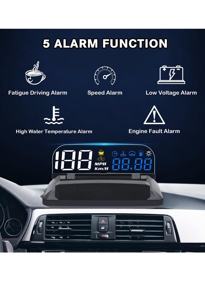 Excefore - Car Head Up Display, OBD2 + GPS Dual System, Digital Speedometer KMH MPH, Mirror Speed Projector, OverSpeed Alarm, Fatigue Driving Warning - Image 1