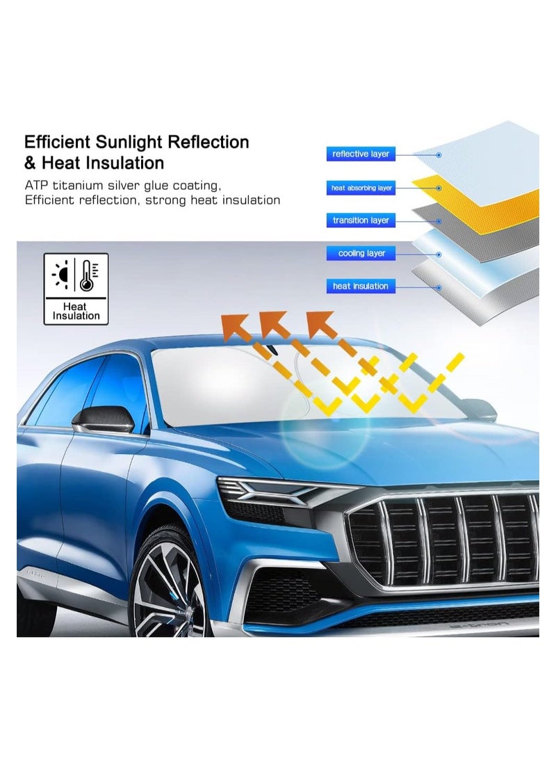 Generic Foldable Car Windshield Sunshade with Storage Pouch,Front Windshield Reflective Sunshad,Car Front Window for Top Blocks UV Rays and Sun Heat Protection, Keeps Vehicle Cooler（56 * 31.5inch）  - Image 2