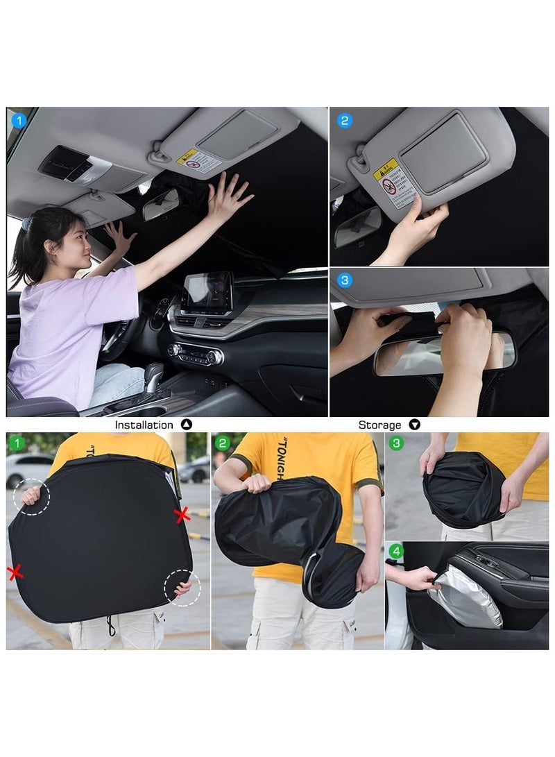 Generic Foldable Car Windshield Sunshade with Storage Pouch,Front Windshield Reflective Sunshad,Car Front Window for Top Blocks UV Rays and Sun Heat Protection, Keeps Vehicle Cooler（56 * 31.5inch）  - Image 5