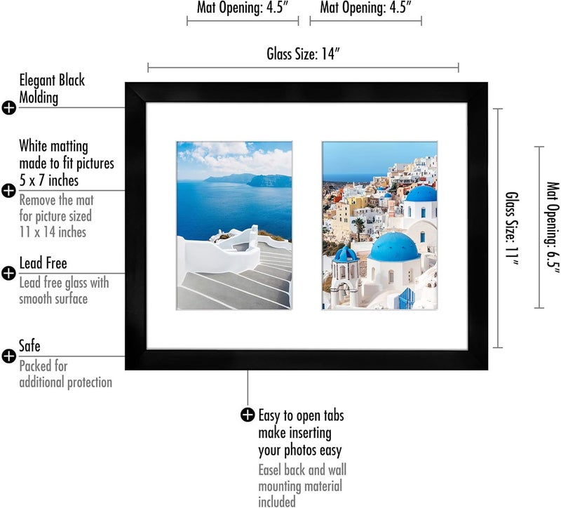 Americanflat 5x7 Double Picture Frame with ShatterResistant Glass  Fits Two 5x7 Photos or Use as One 11x14 Picture Frame  Signature Collection  Collage Frames for Wall Display  Black - Image 2