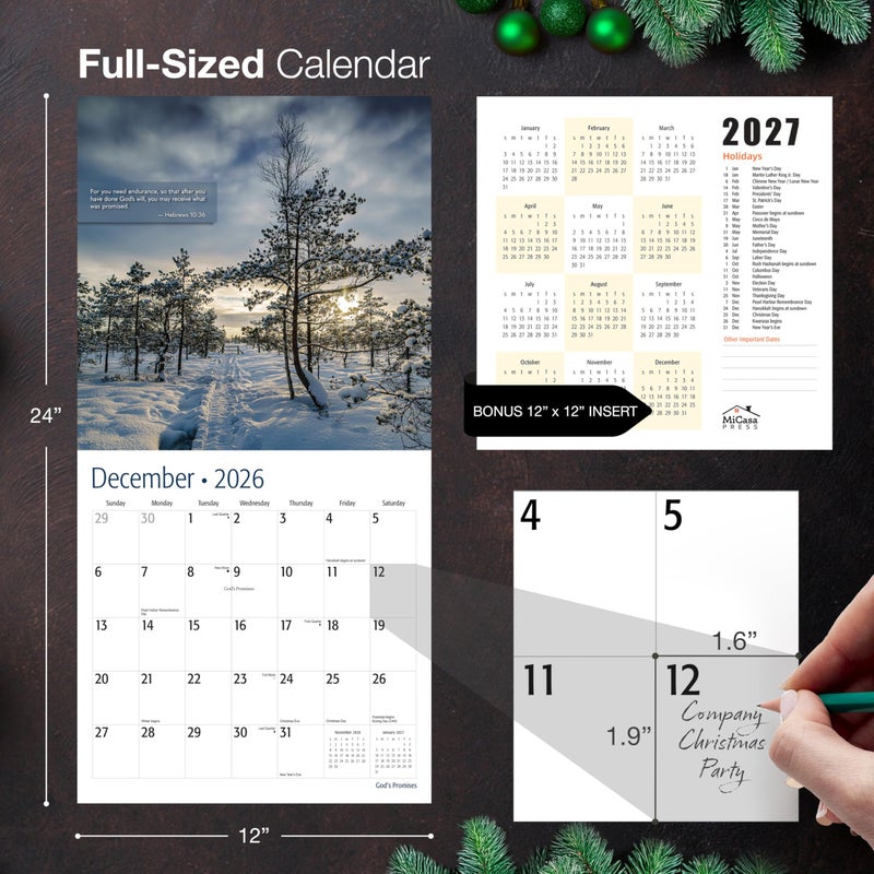 MICASA PRESS Christian Wall Calendar 2026 | God's Promises with Bible Verses | 12 Month | 12" x 24" Open | Thick & Sturdy Paper | Holiday Gift | Religious Scripture Christian Calendar 2026 - Image 5