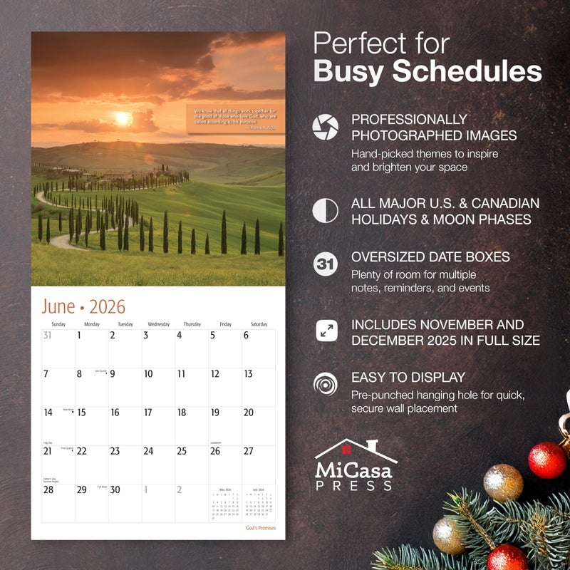 MICASA PRESS Christian Wall Calendar 2026 | God's Promises with Bible Verses | 12 Month | 12" x 24" Open | Thick & Sturdy Paper | Holiday Gift | Religious Scripture Christian Calendar 2026 - Image 2