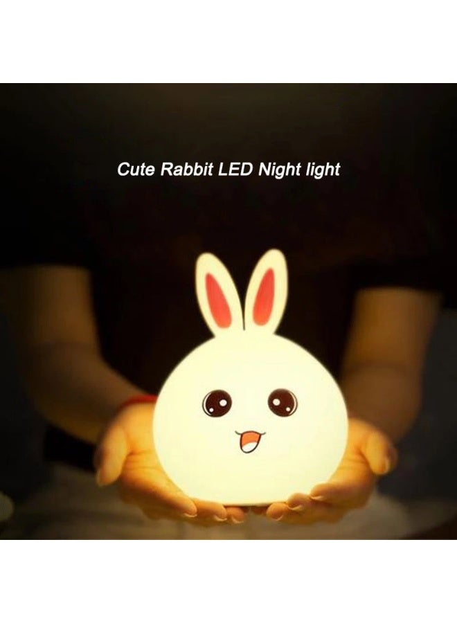 كيوت مصباح ليلي لطيف على شكل أرنب - مصباح غرفة نوم للأطفال مزود بمستشعر لمس وتوهج دافئ وناعم - مصباح ليلي محمول يعمل بالبطارية على شكل حيوان لغرفة الأطفال وغرفة الأطفال الصغار - Image 1