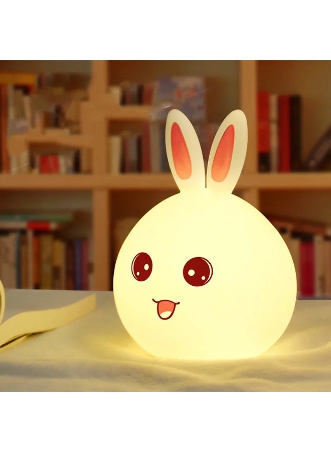 كيوت مصباح ليلي لطيف على شكل أرنب - مصباح غرفة نوم للأطفال مزود بمستشعر لمس وتوهج دافئ وناعم - مصباح ليلي محمول يعمل بالبطارية على شكل حيوان لغرفة الأطفال وغرفة الأطفال الصغار - Image 2