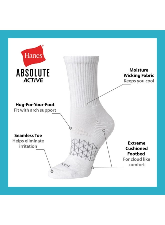 Hanes Cushioned, Absolute Active Crew Socks for Women, Seamless Toe, 4-Pairs, Grey, 5-9 - Image 3