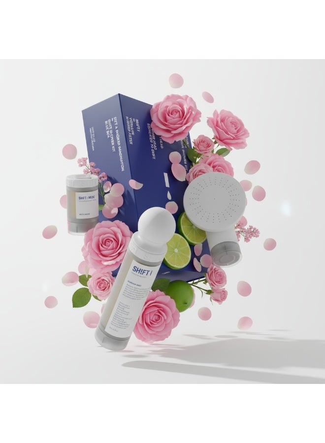 شفت مجموعة فلتر الاستحمام بالفيتامينات للسفر برائحة الزهور سهلة التركيب تعمل على تليين مياه الفندق لحماية الشعر والبشرة صغيرة الحجم وقابلة للحمل - Image 1