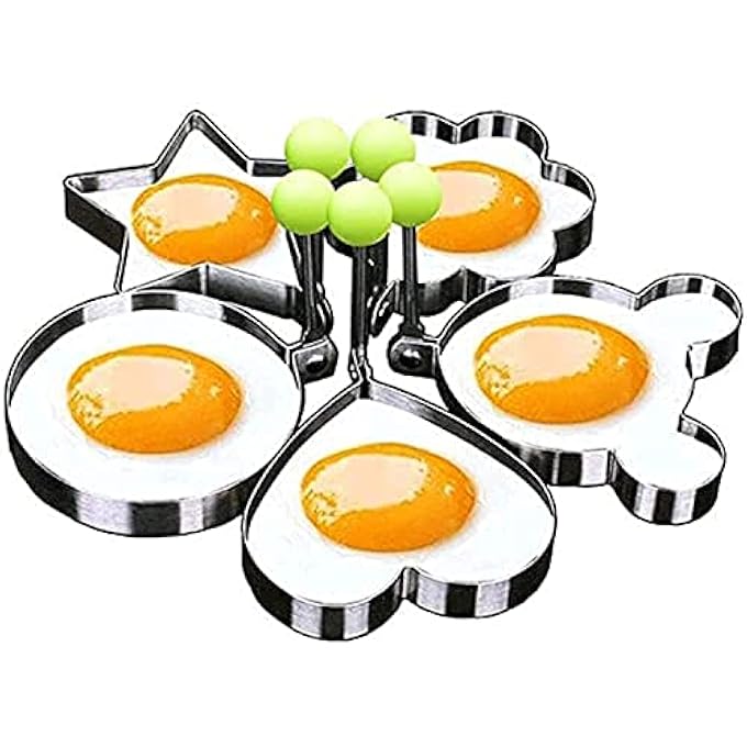seeway 5Pcs Set Fried Egg Rings Mold Non Stick For Griddle Pan Egg Shaper Pancake Maker With Handle Stainless Steel Form For Frying Cooking - Image 1