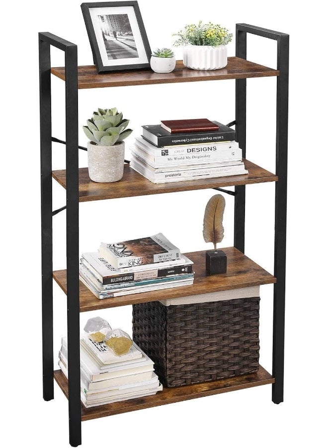 SKY-TOUCH رف سُلَّم، رف كتب 4 طبقات منظم تخزين، وحدة رف، حامل نباتات، خزانة كتب لغرفة المعيشة، رف كتب صناعي، لغرفة النوم، المطبخ، المكتب، بني، 47x26x12 بوصة - Image 1