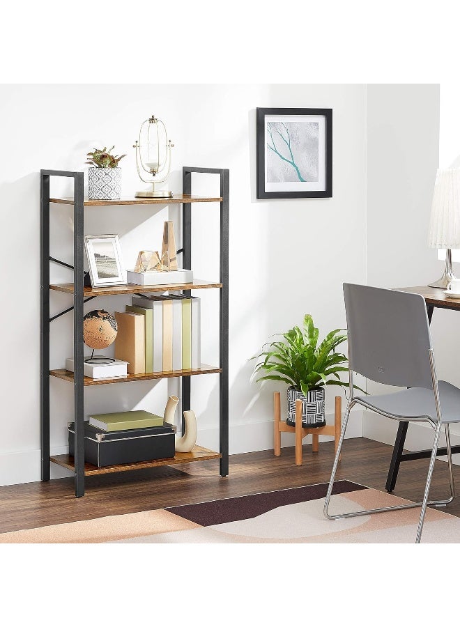 SKY-TOUCH رف سُلَّم، رف كتب 4 طبقات منظم تخزين، وحدة رف، حامل نباتات، خزانة كتب لغرفة المعيشة، رف كتب صناعي، لغرفة النوم، المطبخ، المكتب، بني، 47x26x12 بوصة - Image 2