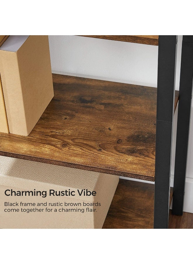 SKY-TOUCH رف سُلَّم، رف كتب 4 طبقات منظم تخزين، وحدة رف، حامل نباتات، خزانة كتب لغرفة المعيشة، رف كتب صناعي، لغرفة النوم، المطبخ، المكتب، بني، 47x26x12 بوصة - Image 5